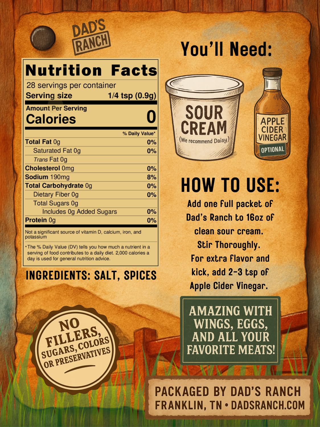 Dad’s Ranch – Clean Ranch Dip Mix (Carnivore • Keto • Low Carb)
